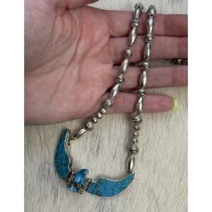 Native American Sterling J TSO Carved Turquoise Eagle Movable Wings Necklace